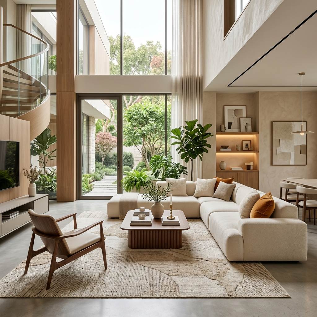 Luxurious living room interior design by Anon Homes in Trivandrum